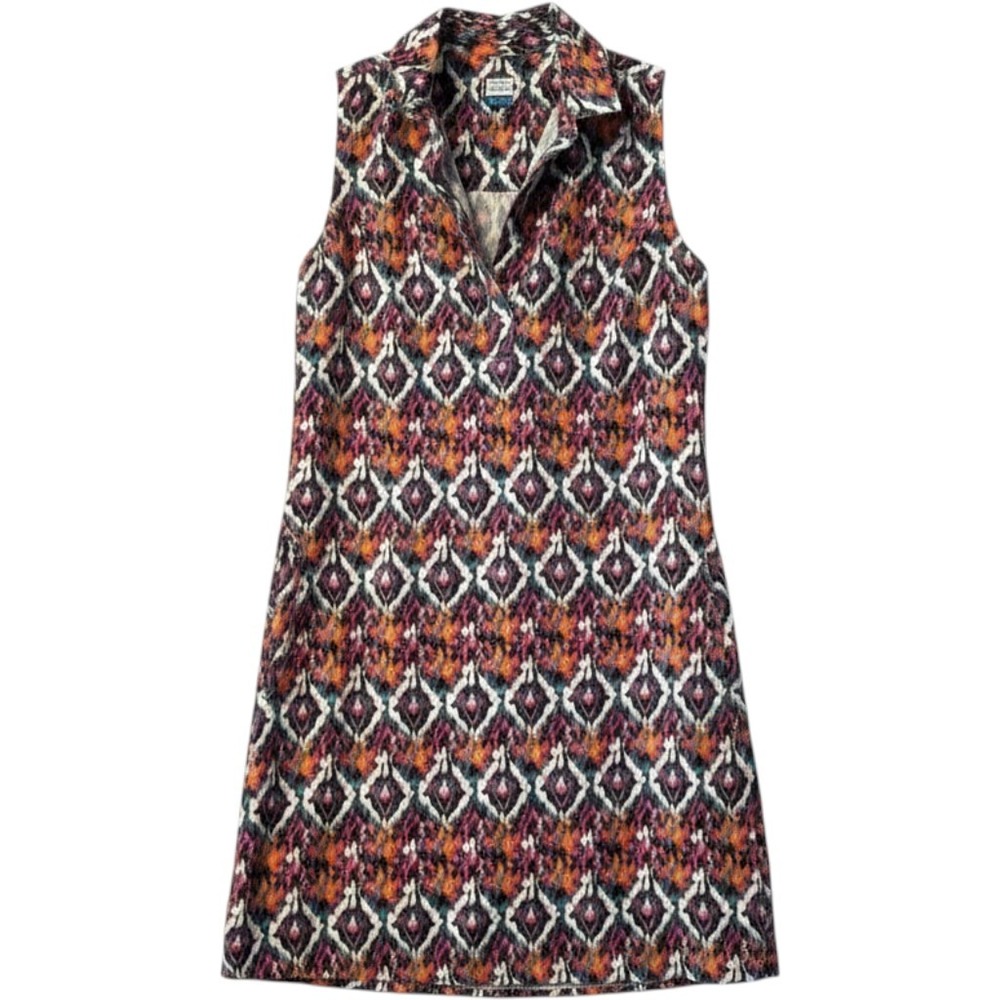 KAVU Sleeveless Ikat Diamond Print Shift Dress Blue‎ Pink Orange Size M Pocket